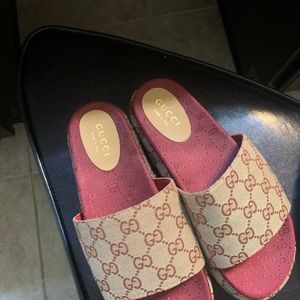 Gucci Pink Monogram Slide Sandals